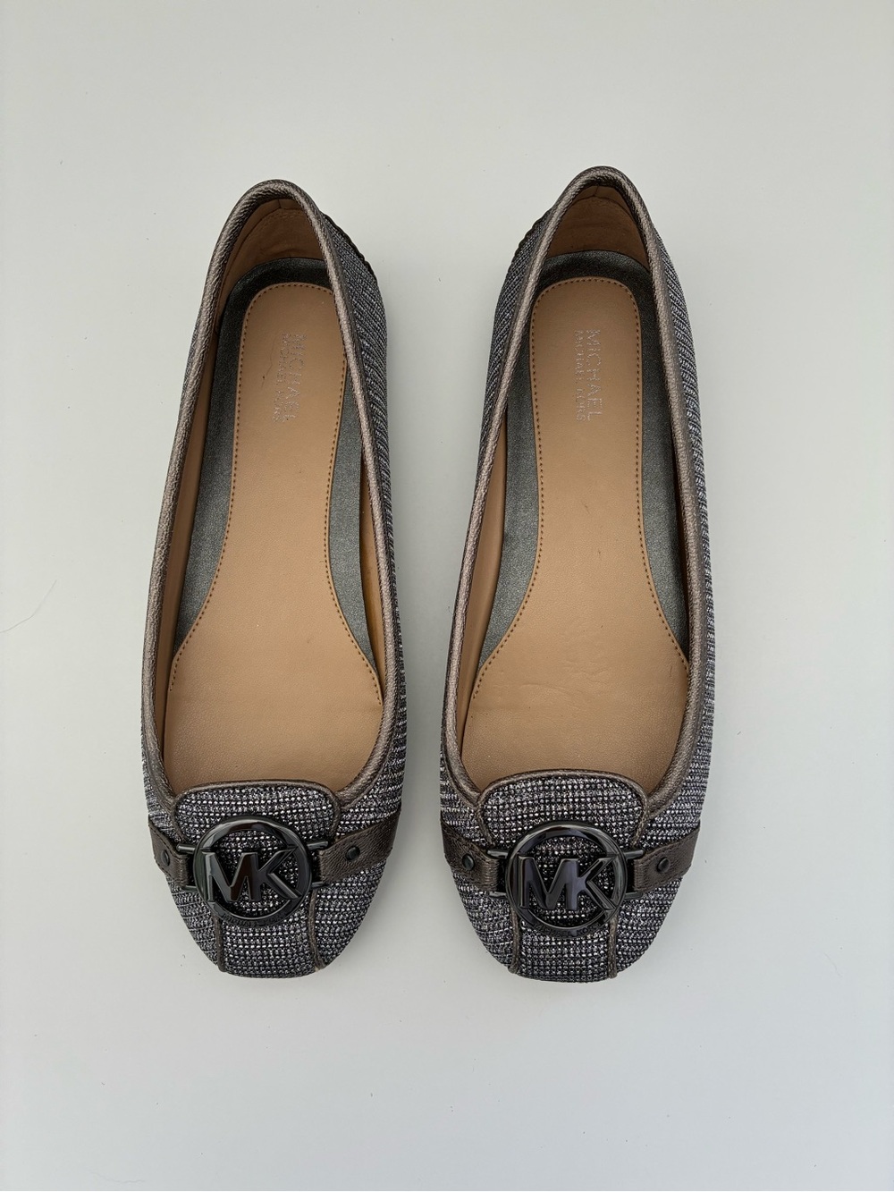Michael Kors Pewter Metallic MK Logo Ballet Flats